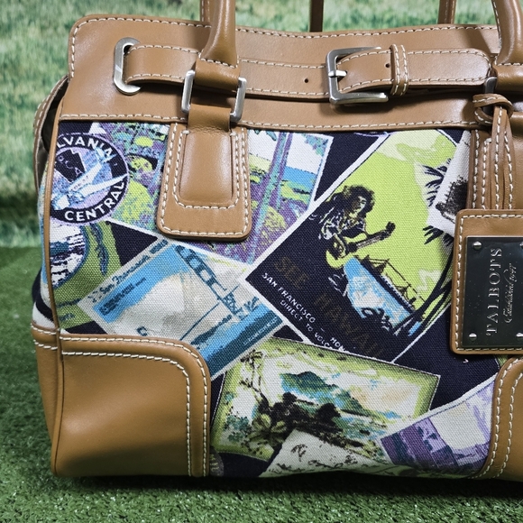 TALBOTS | POSTCARD RESORT CRUISE LARGE TRAVEL SATCHEL COTTON CANVAS VEGAN BAG - Picture 3 of 16